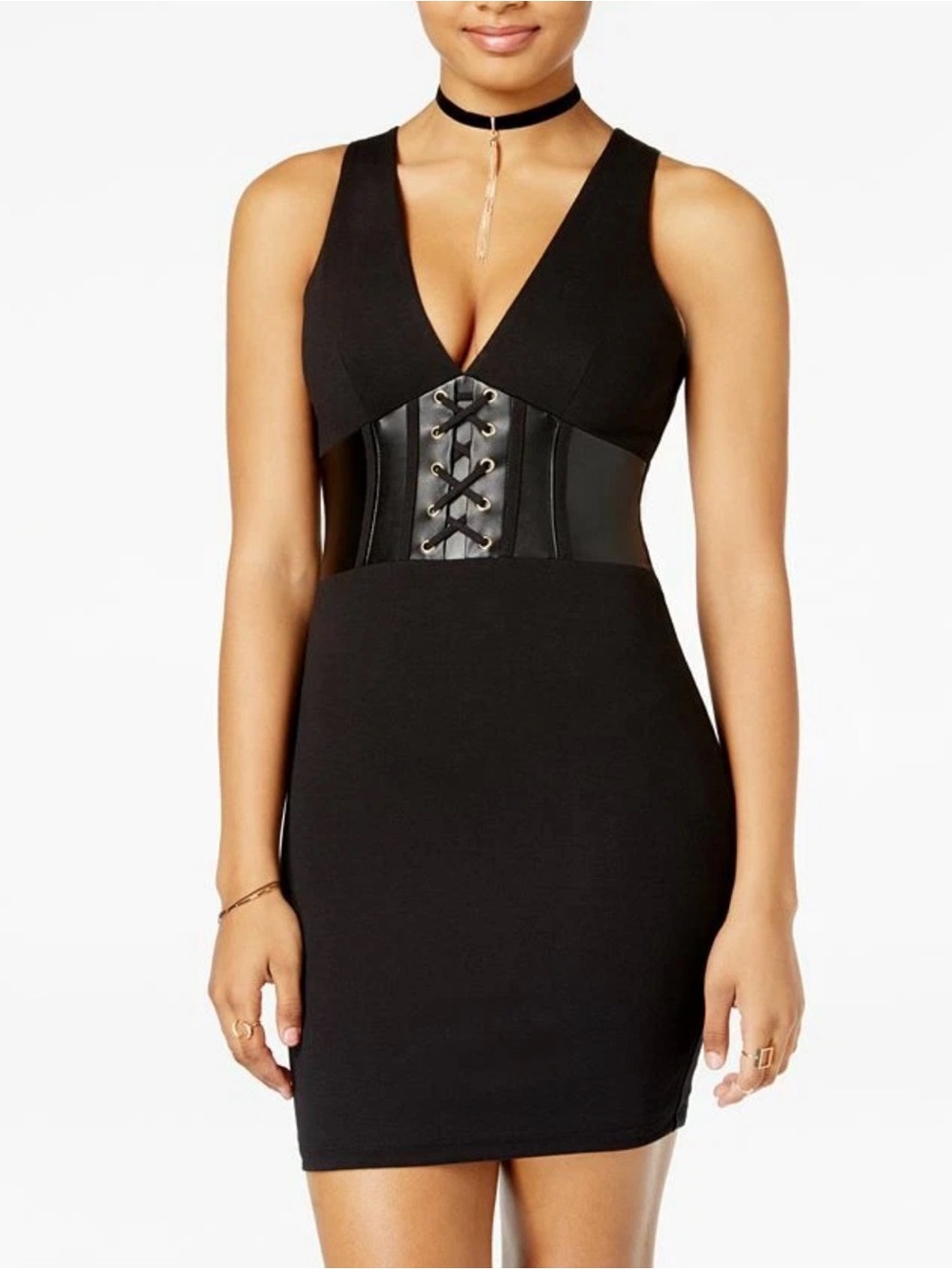 Star Wars Faux Leather Lace-Up Corset Bodycon Dress Black Juniors Small